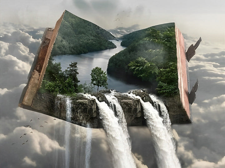 Verhalende Fantasiereis naar Waterval in een Boek Diamond Painting