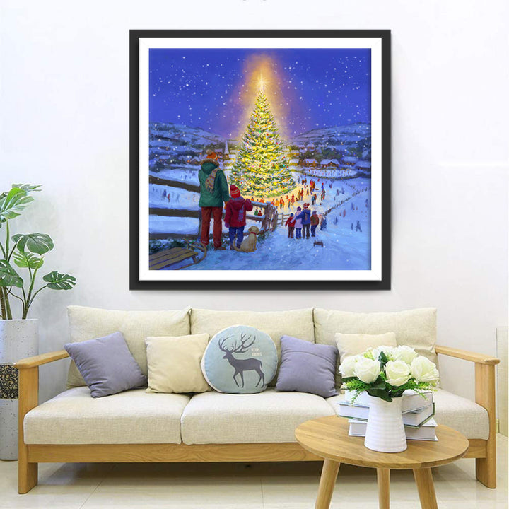 Verlichte Boom in Wintertaferel Diamond Painting
