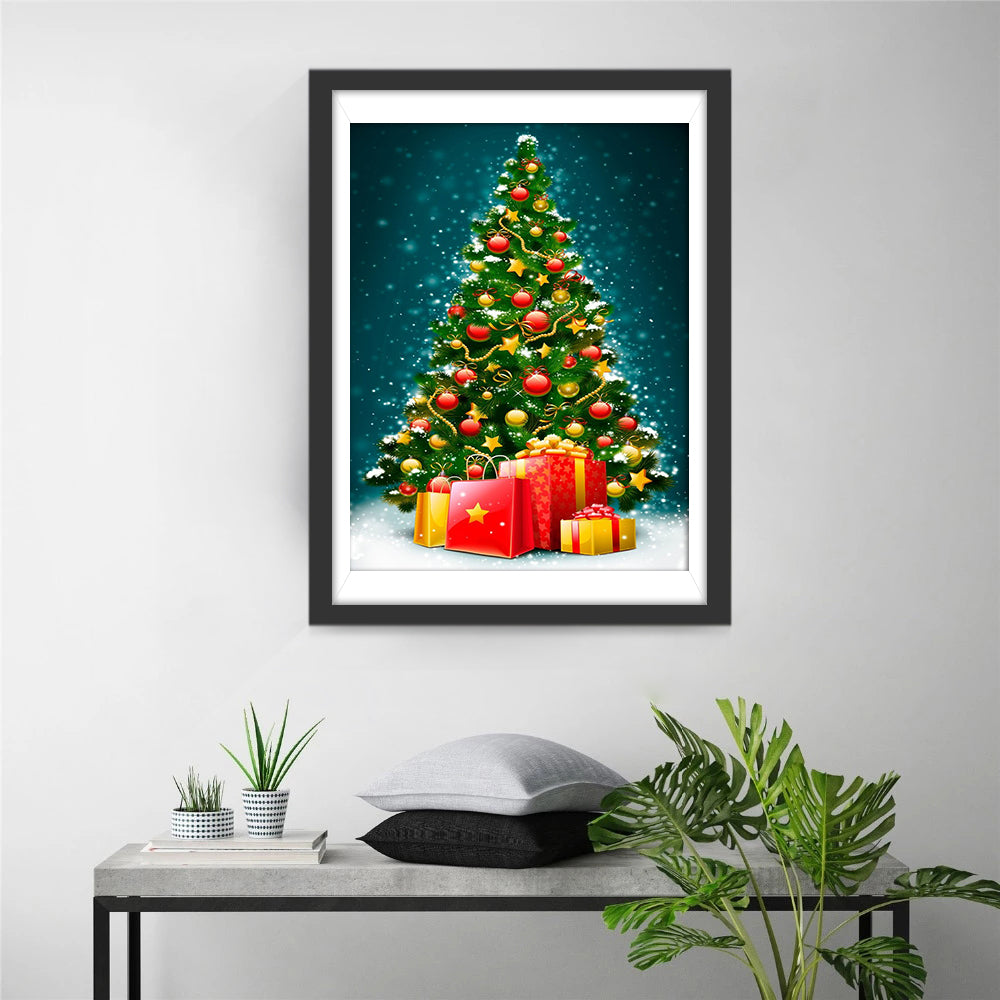 Verlichte Kerstboom met Geschenken Diamond Painting