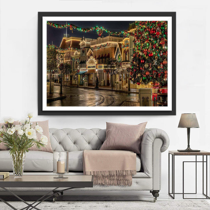 Verlichte Straat in Kerstdorp Diamond Painting