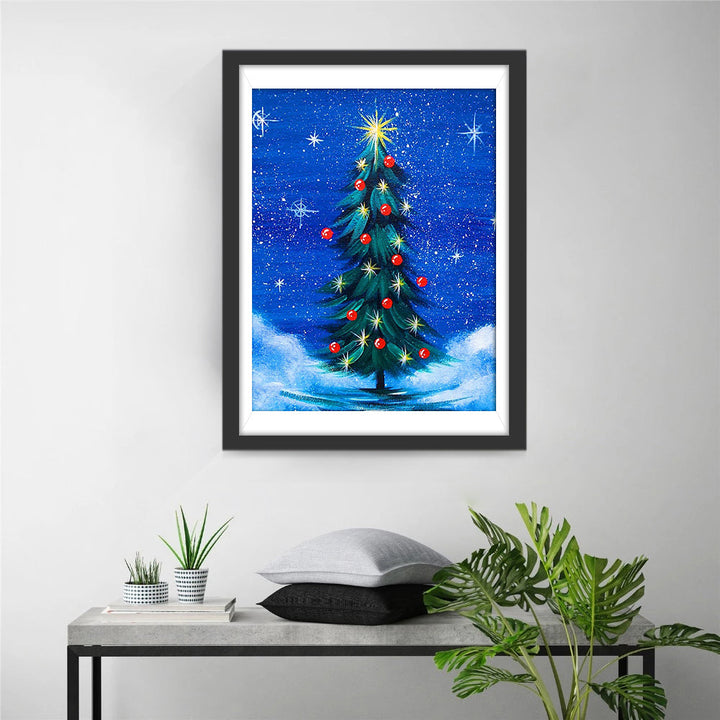 Versierde Kerstboom in de Sneeuw Diamond Painting