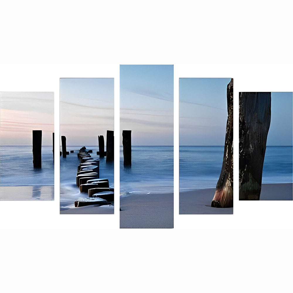 Verweerde Paal en Zee in Zachte Kleuren 5 Platen Diamond Painting