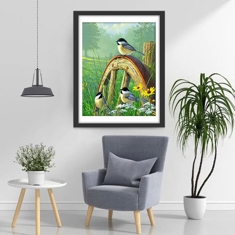 Vogels op een Wagenwiel Diamond Painting