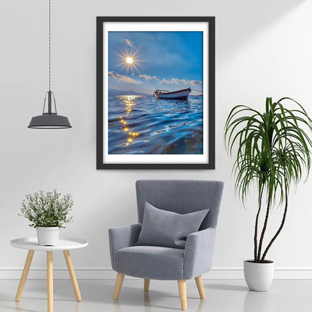 Vredig Plaatje van een Bootje op de Zee Diamond Painting