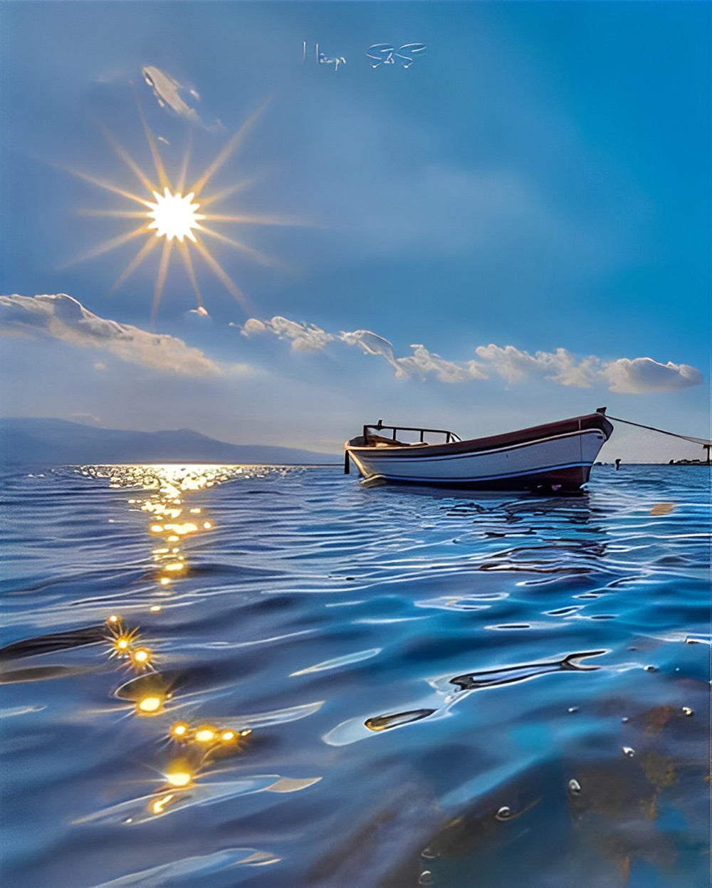 Vredig Plaatje van een Bootje op de Zee Diamond Painting