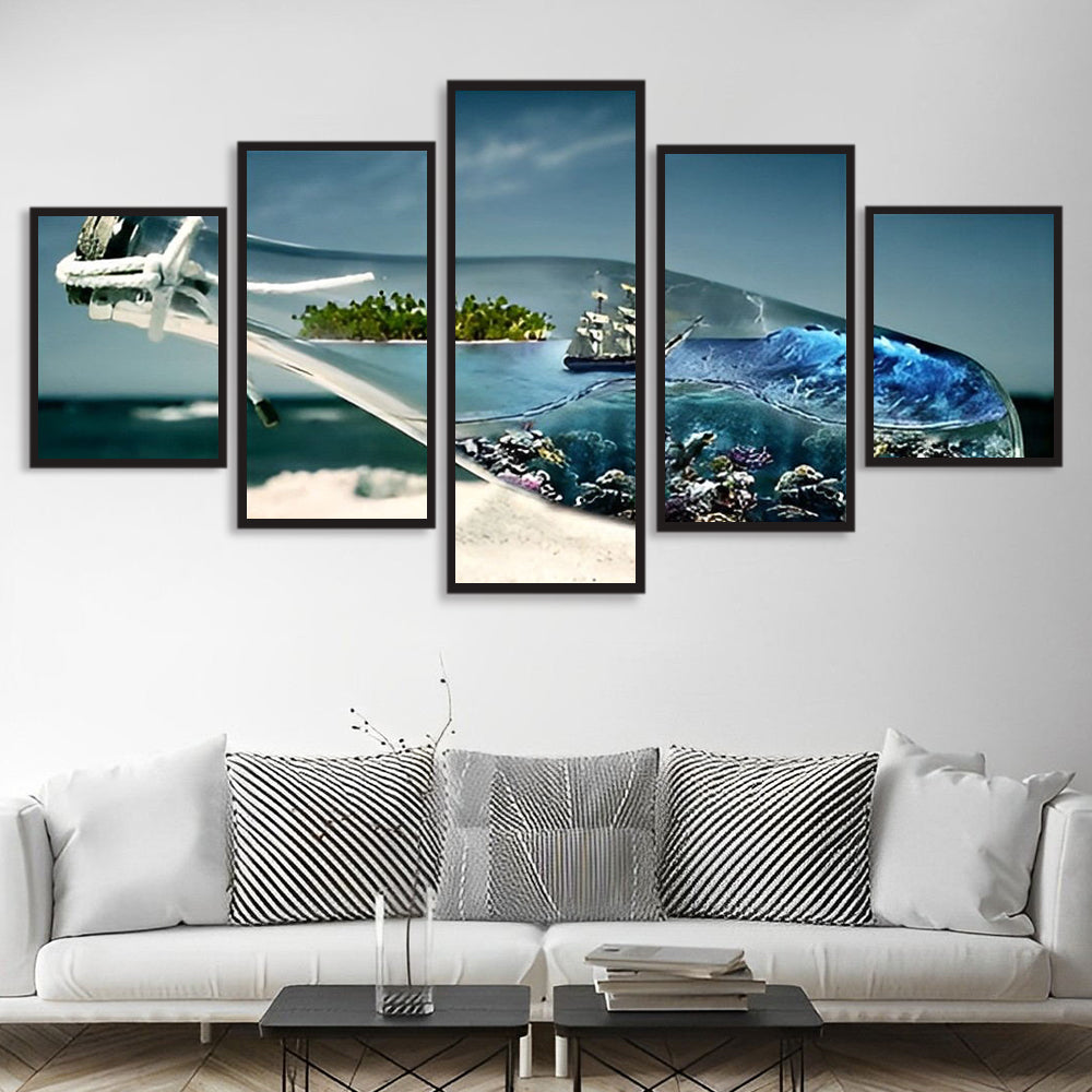 Vredige Schepen in Glazen Wereld en Turquoise Zee 5 Platen Diamond Painting