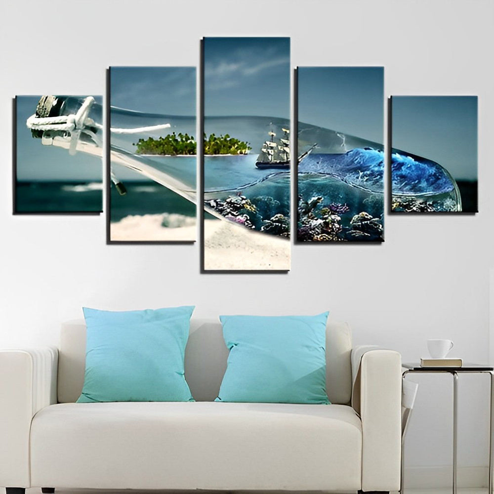 Vredige Schepen in Glazen Wereld en Turquoise Zee 5 Platen Diamond Painting