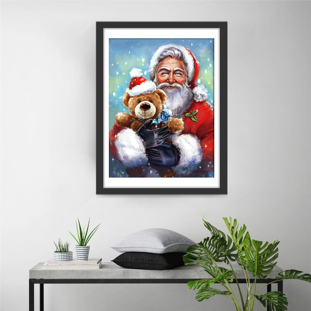 Vrolijke Kerstman met Schattig Beertje Diamond Painting