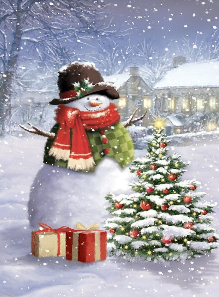 Vrolijke Sneeuwman in de Kerstsneeuw Diamond Painting