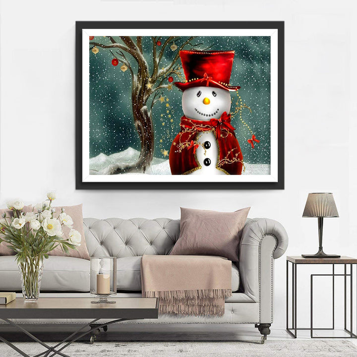 Vrolijke Sneeuwpop in Kerstsfeer Diamond Painting