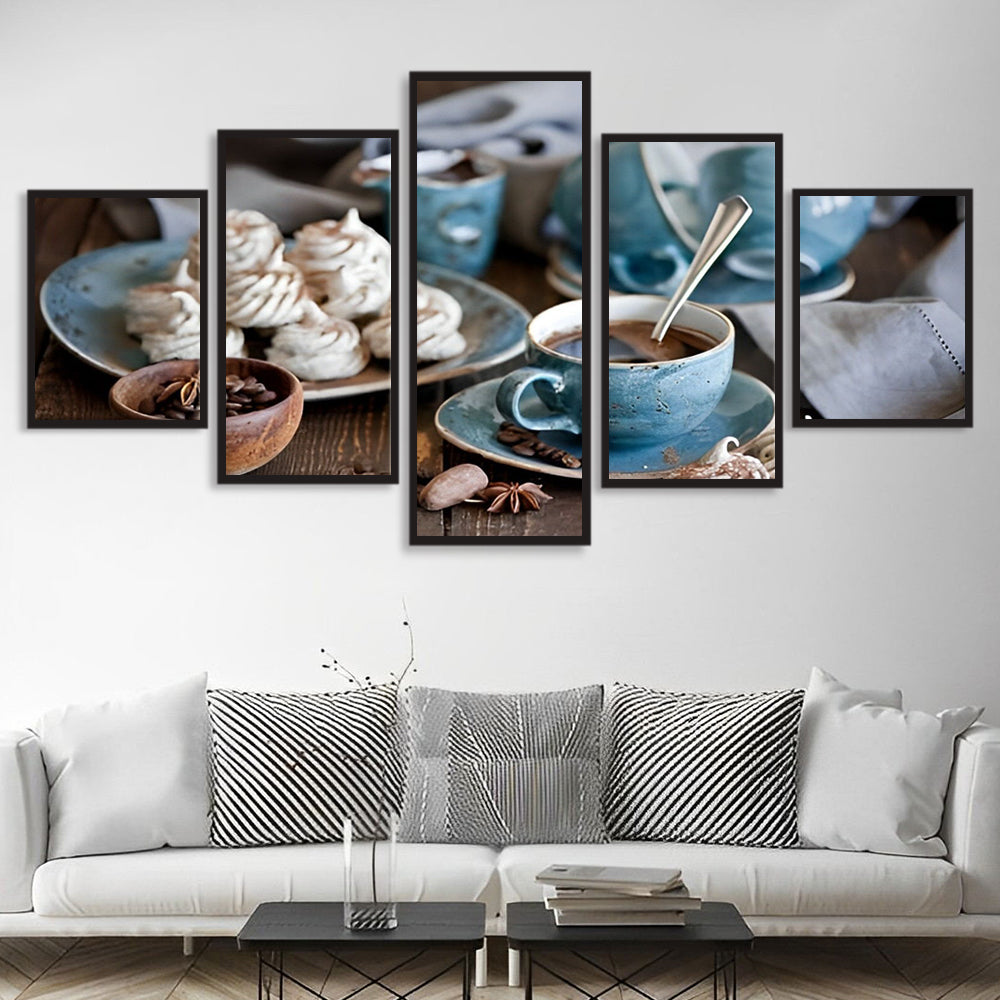 Warme Koffie- en Zoetwarenscène 5 Platen Diamond Painting