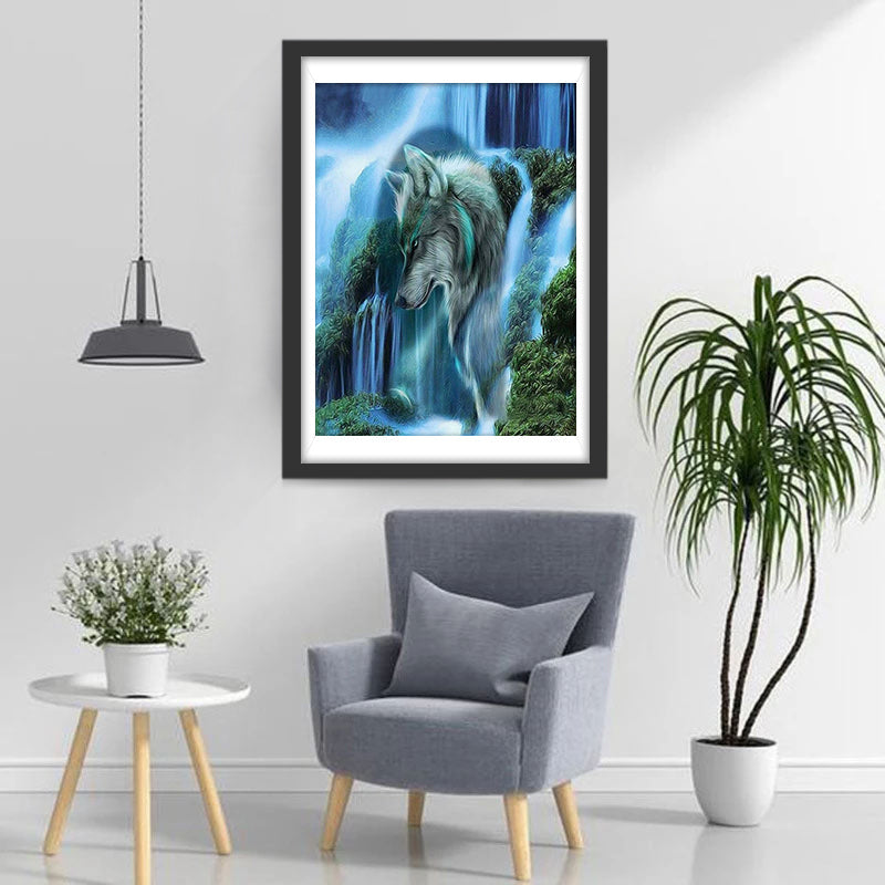 Waterval en Wolf Diamond Painting
