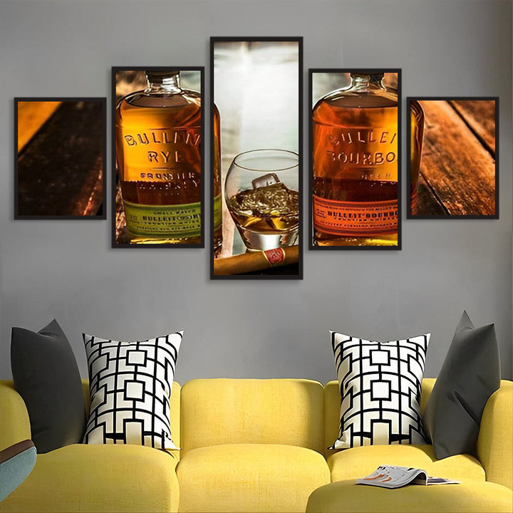 Whiskyflessen, Whiskyglas en Sigaar 5 Platen Diamond Painting