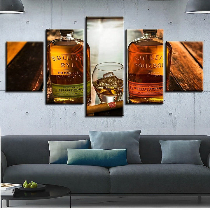 Whiskyflessen, Whiskyglas en Sigaar 5 Platen Diamond Painting