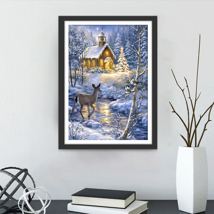 Winters Dorpsgezicht met Kerststemming Diamond Painting