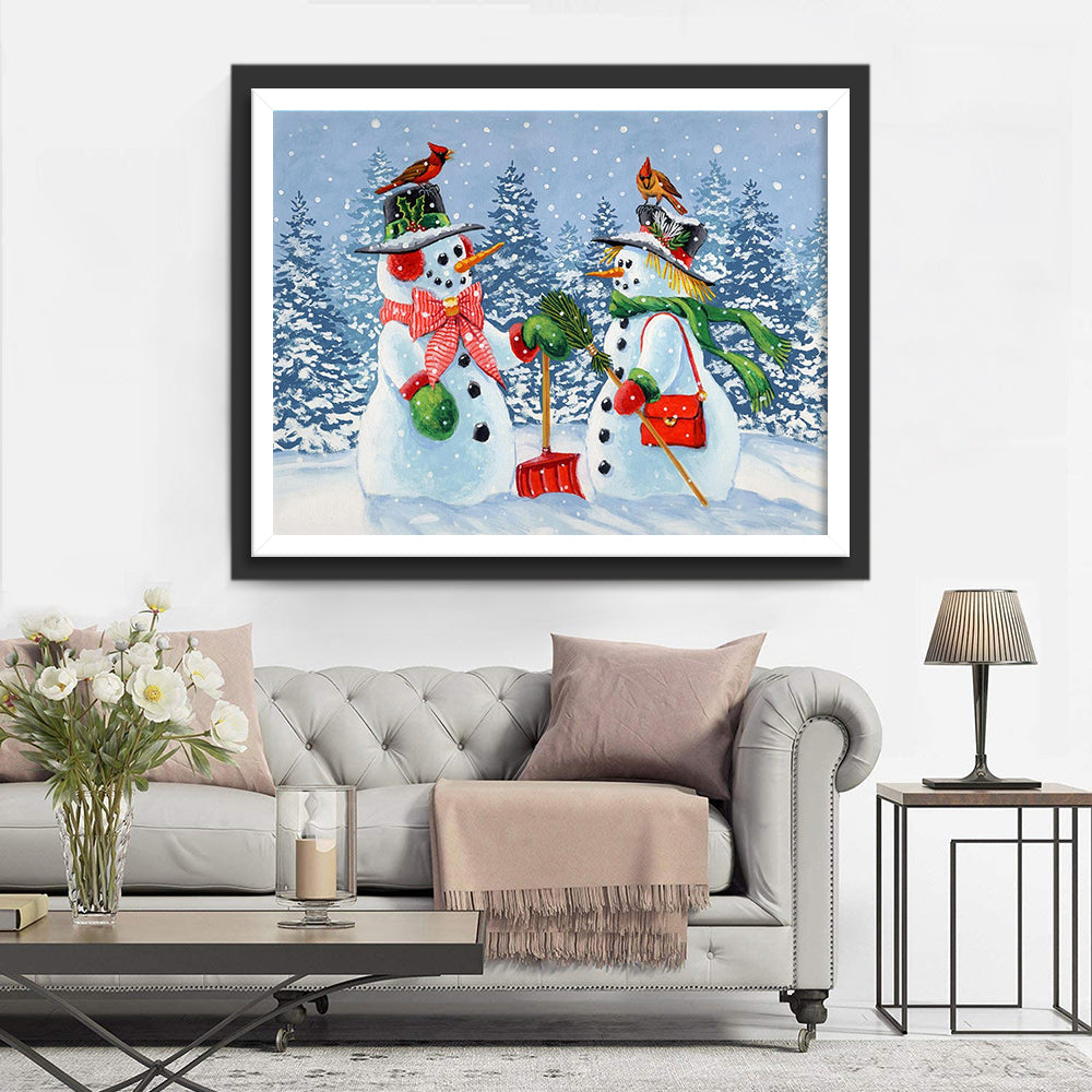 Winters Sneeuwpopkoppel Diamond Painting