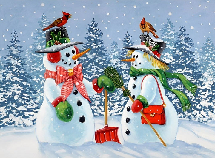 Winters Sneeuwpopkoppel Diamond Painting