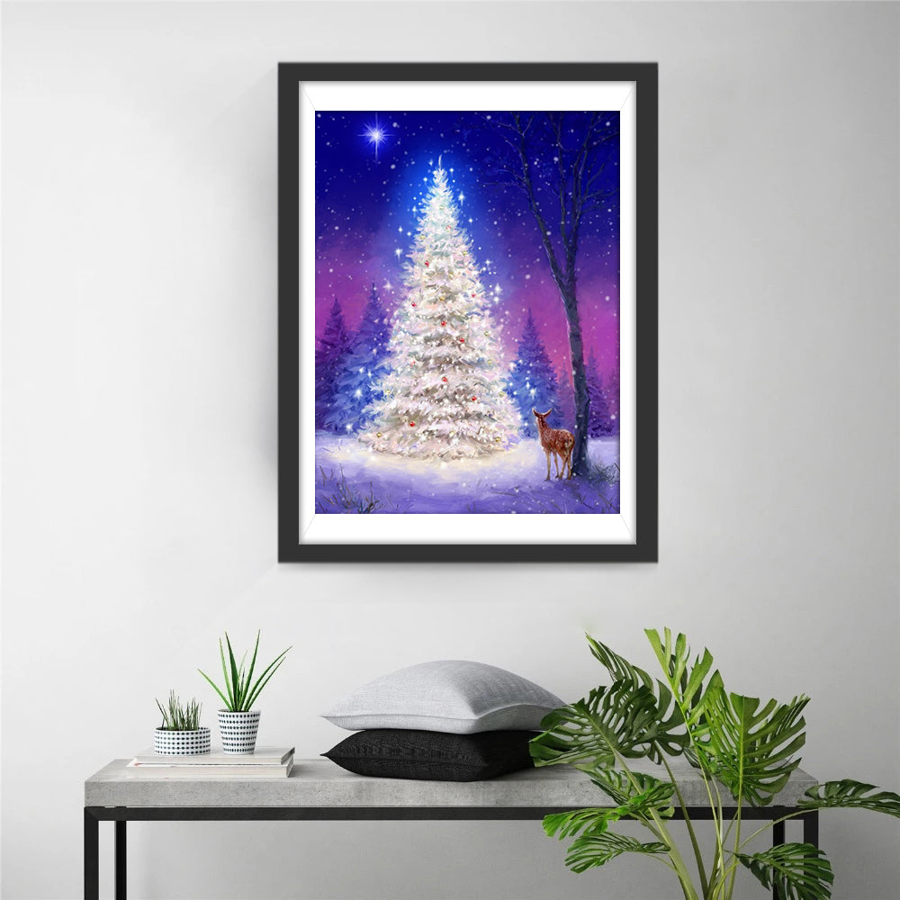 Witte Kerstboom en Hert Diamond Painting