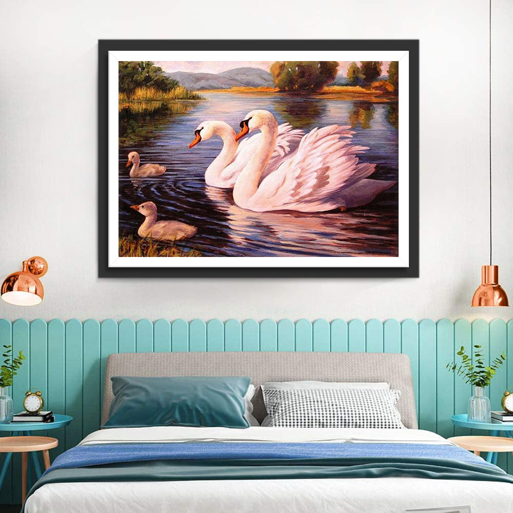Witte Zwanen en Eenden Diamond Painting