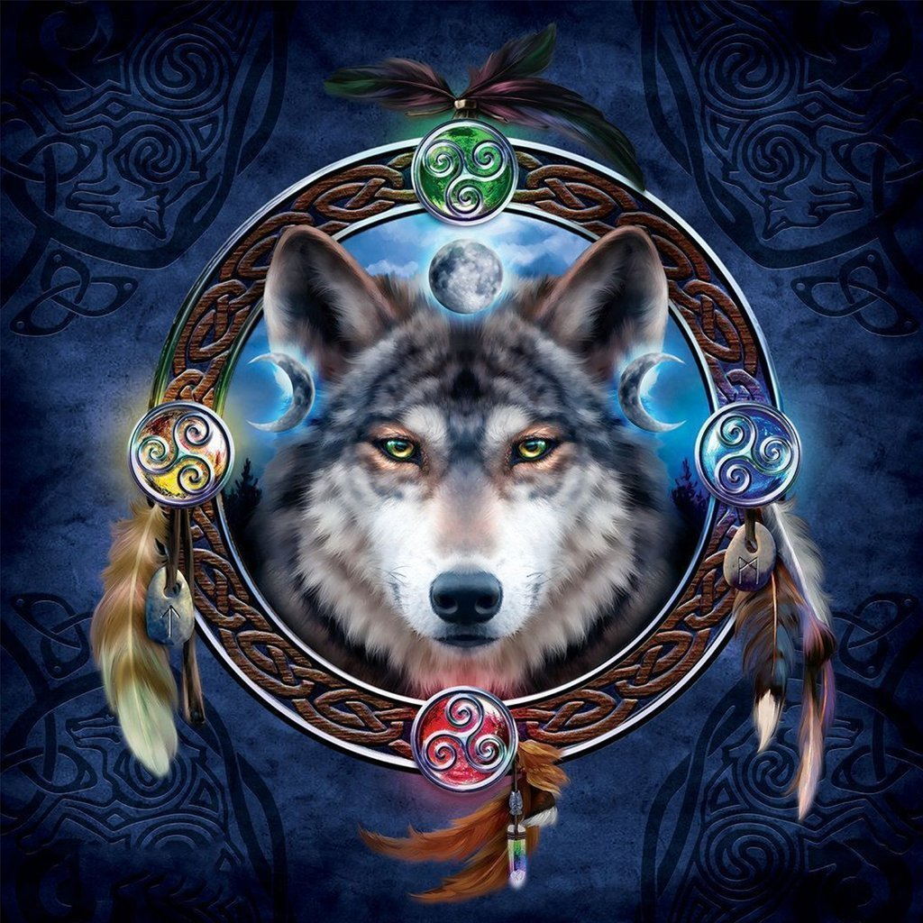 Wolf in Magisch Dromencircel Diamond Painting