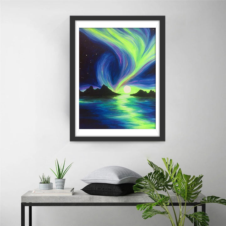 Wonderschoon Noorderlicht aan de Kust Diamond Painting