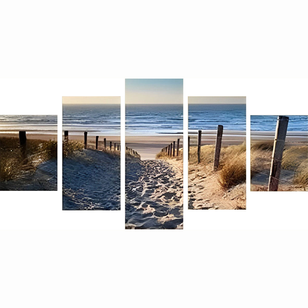 Zandweg Met Houten Paaltjes en Zee in Verte 5 Platen Diamond Painting