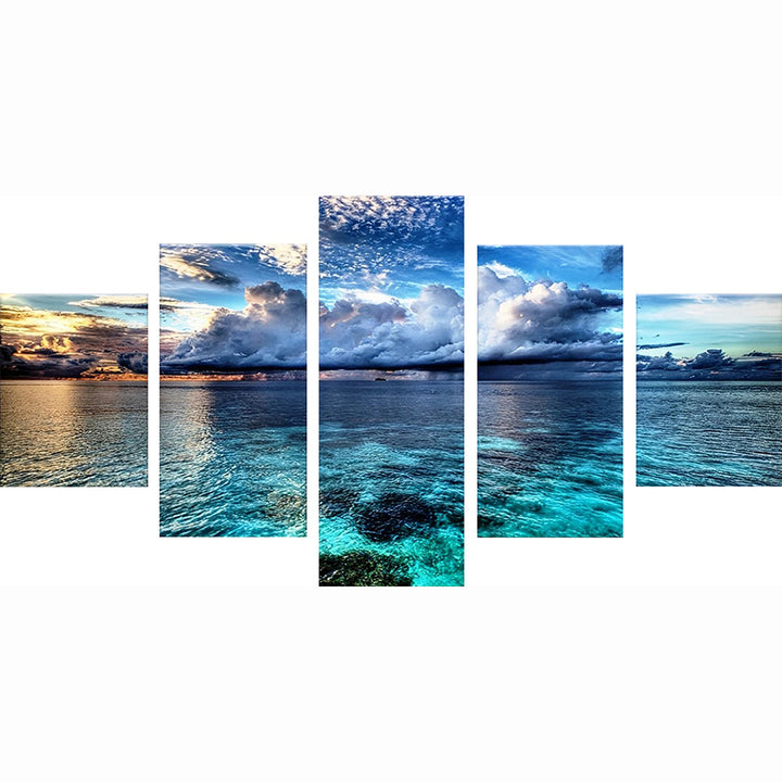 Zeegezicht als Muurdecoratie bij Eettafel 5 Platen Diamond Painting