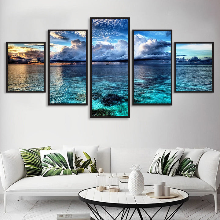 Zeegezicht als Muurdecoratie bij Eettafel 5 Platen Diamond Painting