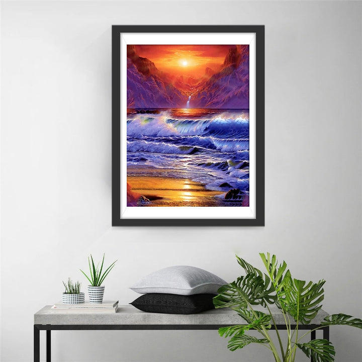 Zon Rijst in Bergdal met Glinstwater Diamond Painting