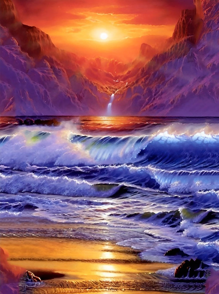 Zon Rijst in Bergdal met Glinstwater Diamond Painting