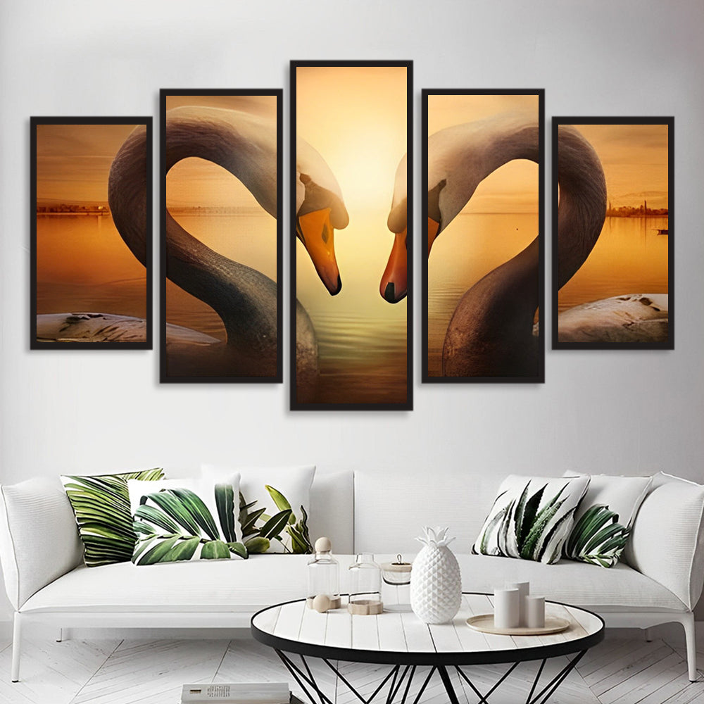 Zwanen in Avondrood 5 Platen Diamond Painting