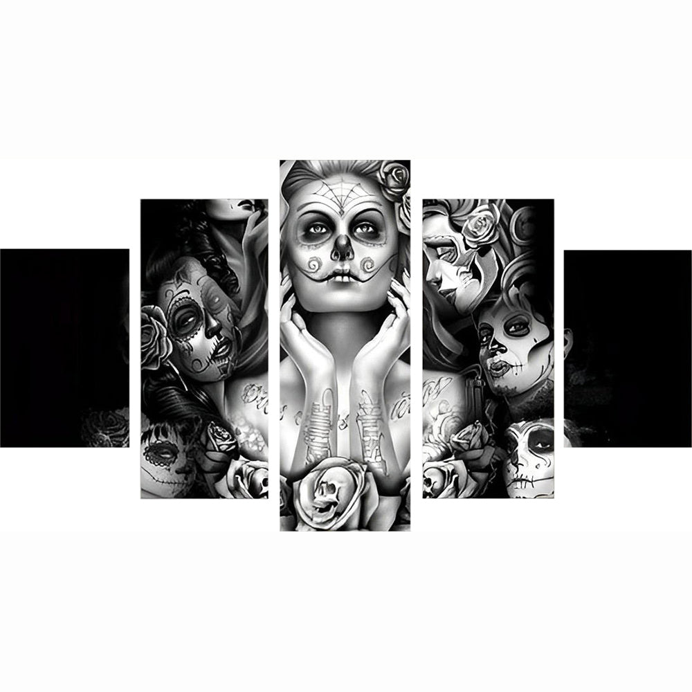 Zwart-Wit Portretreeks met 'Dia de los Muertos'-Betekenis 5 Platen Diamond Painting