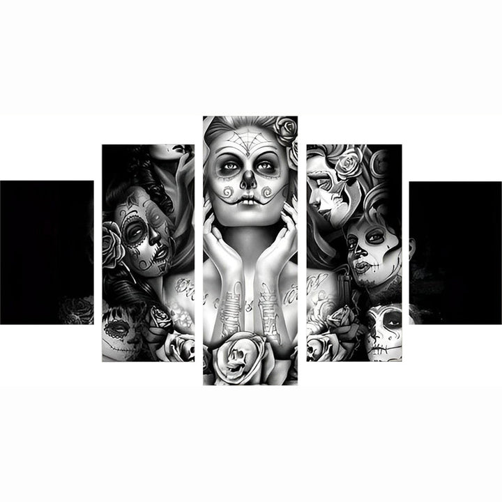 Zwart-Wit Portretreeks met 'Dia de los Muertos'-Betekenis 5 Platen Diamond Painting