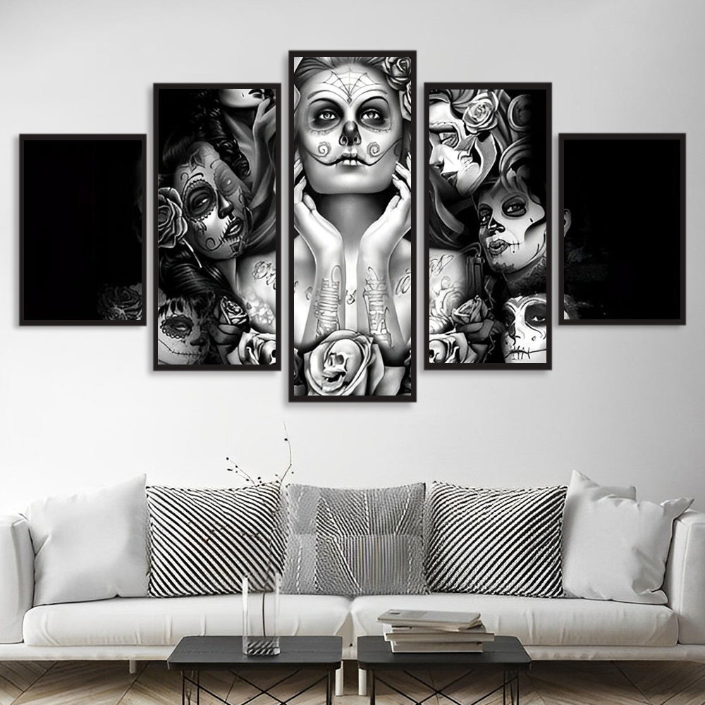 Zwart-Wit Portretreeks met 'Dia de los Muertos'-Betekenis 5 Platen Diamond Painting