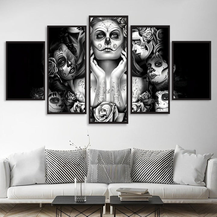 Zwart-Wit Portretreeks met 'Dia de los Muertos'-Betekenis 5 Platen Diamond Painting