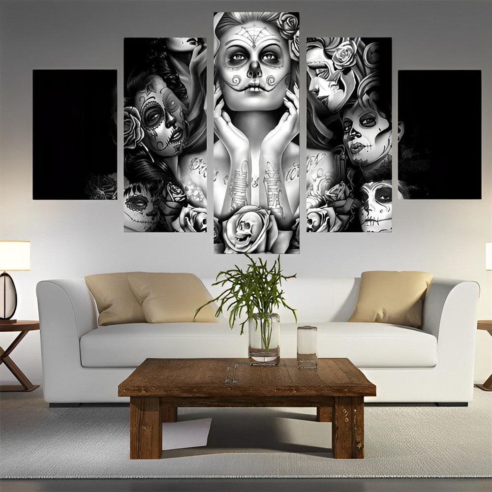 Zwart-Wit Portretreeks met 'Dia de los Muertos'-Betekenis 5 Platen Diamond Painting