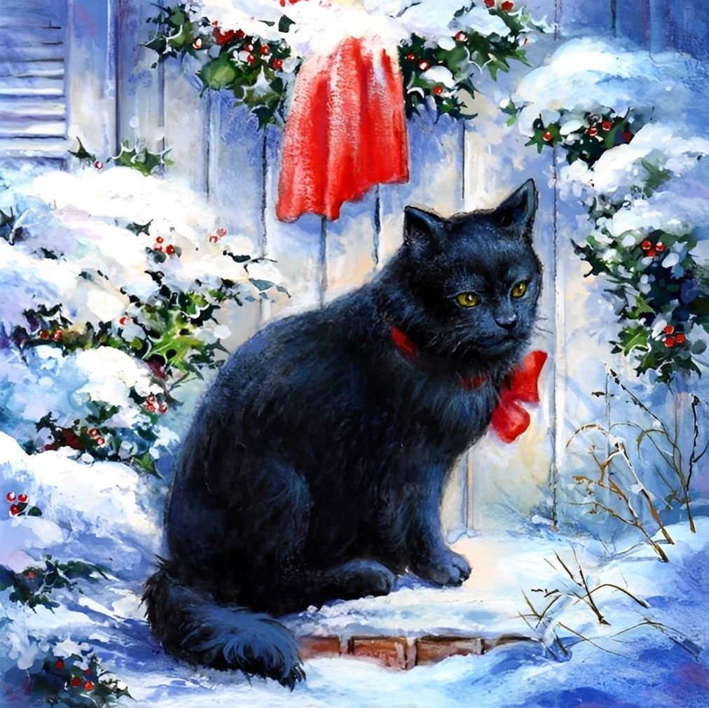 Zwarte Kat in Sneeuw Diamond Painting