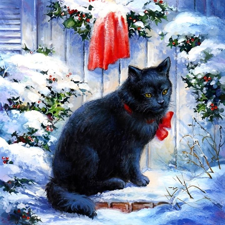 Zwarte Kat in Sneeuw Diamond Painting