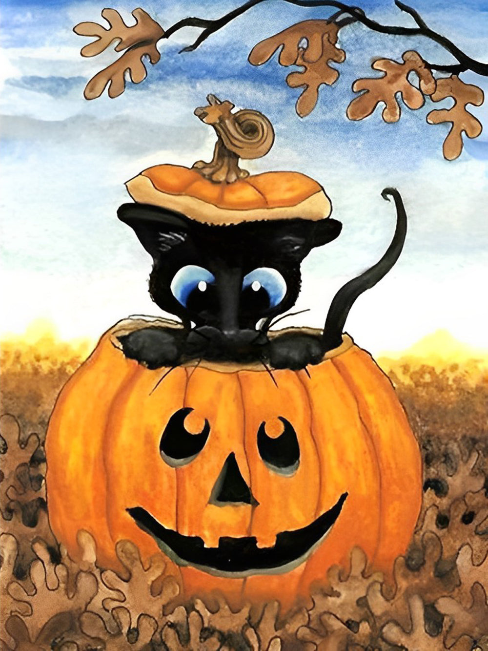 Zwarte Kat, Pompoen en de Eekhoorn Diamond Painting