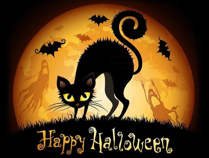 Zwarte Kat tegen Maan, Halloween-sfeer Diamond Painting