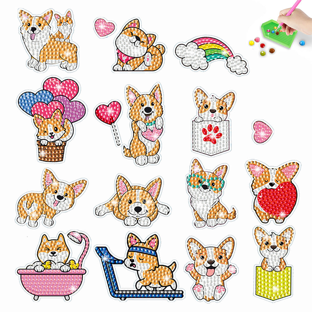 17 Stuks Het Gelukkige Leven van een Corgi Diamond Painting Stickers