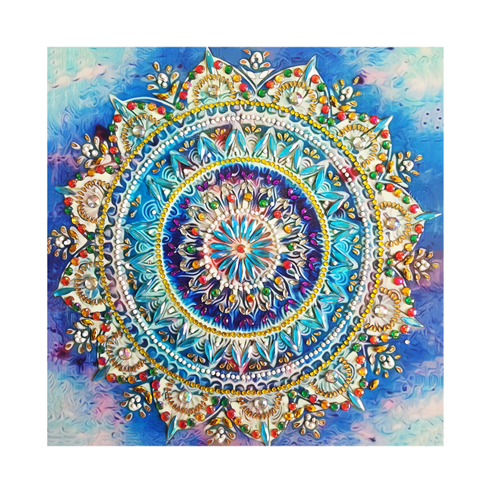 Gouden en Blauwe Lotus Mandala Speciaal Gevormde Boren Diamond Painting