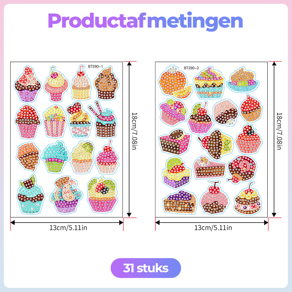 31 Stuks Heerlijke Taartjes in Verschillende Vormen Diamond Painting Stickers