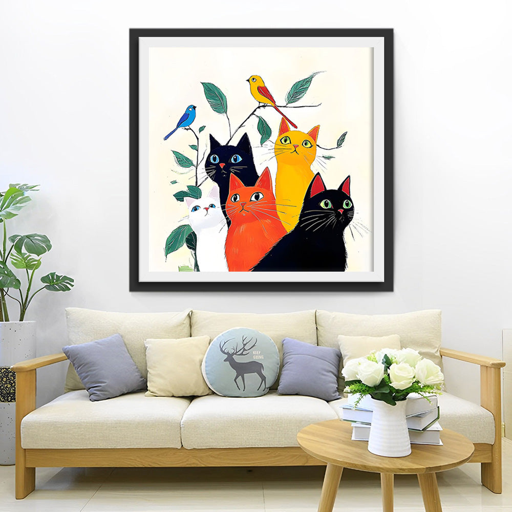5 Katten van Verschillende Kleuren Diamond Painting