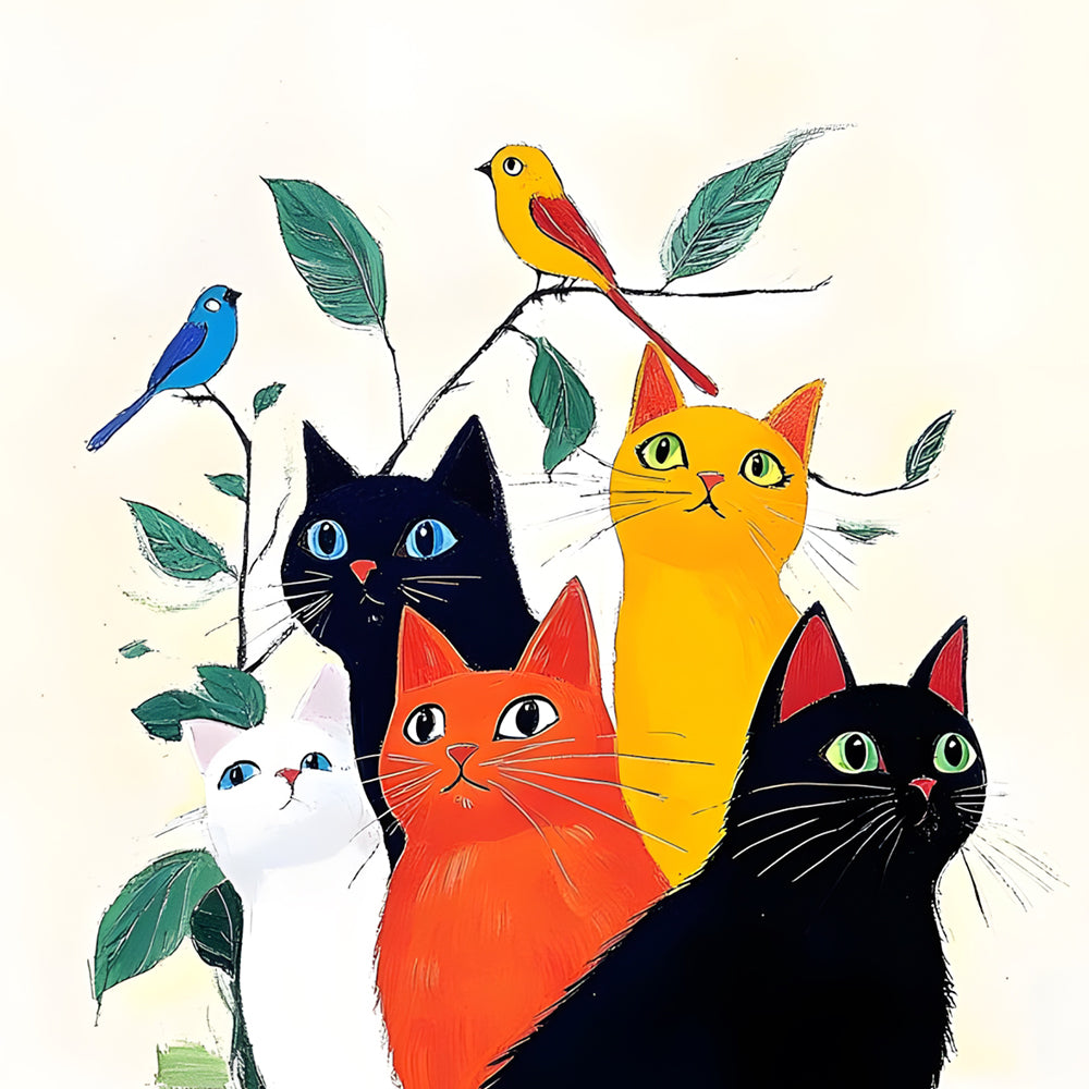 5 Katten van Verschillende Kleuren Diamond Painting