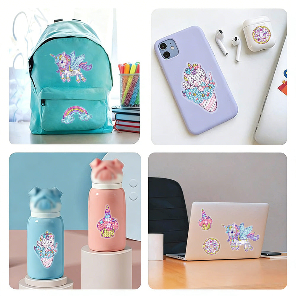 6 Stuks Eenhoorn, IJsje en Donut Diamond Painting Stickers