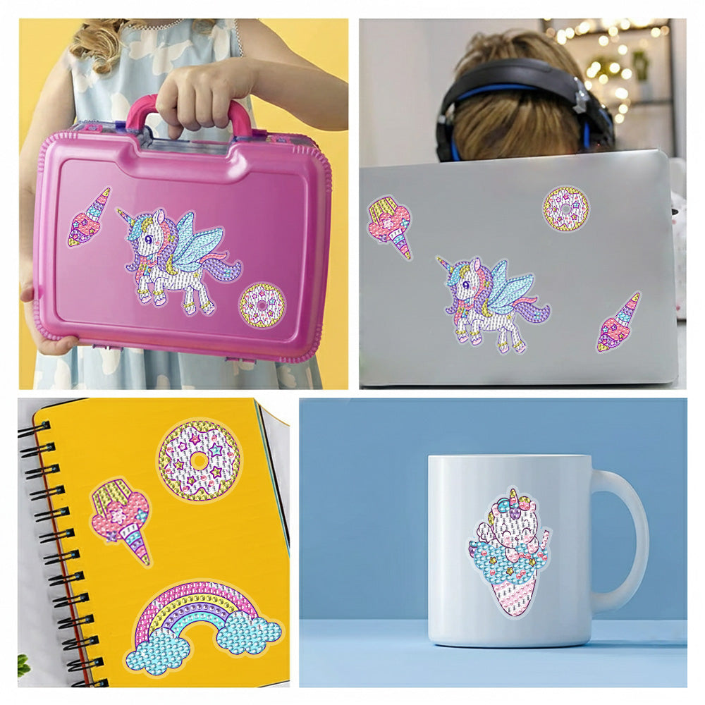 6 Stuks Eenhoorn, IJsje en Donut Diamond Painting Stickers