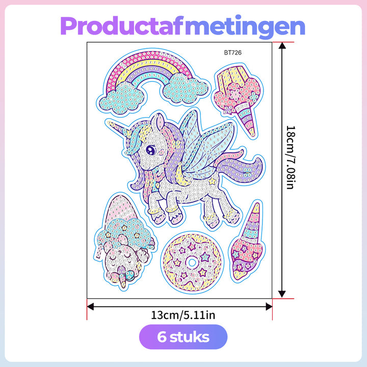 6 Stuks Eenhoorn, IJsje en Donut Diamond Painting Stickers