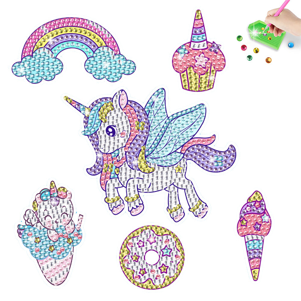 6 Stuks Eenhoorn, IJsje en Donut Diamond Painting Stickers