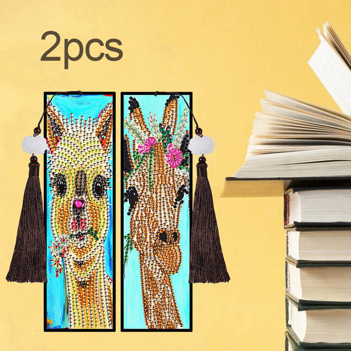 2 Stuks Giraffe en Alpaca Leren Boekenlegger Diamond Painting